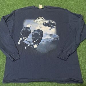 VTG Outdoor Life Eagle Graphic Long Sleeve Tee Mens XL Navy 90s USA Wildlife